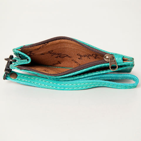 American Darling Genuine Leather Slim Card Holder Wallet with Zipper Pocket
