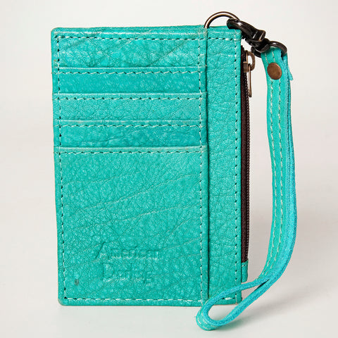 American Darling Genuine Leather Slim Card Holder Wallet with Zipper Pocket