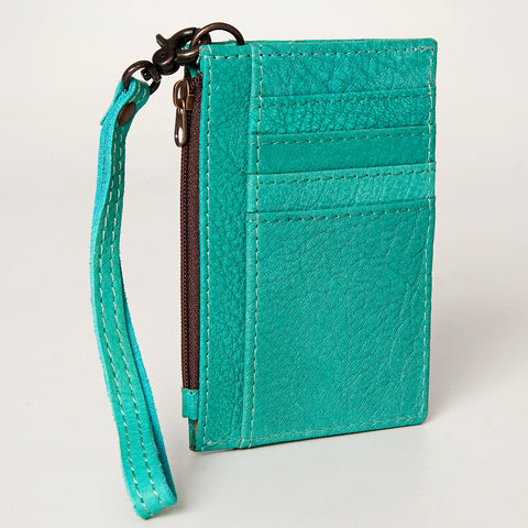American Darling Genuine Leather Slim Card Holder Wallet with Zipper Pocket