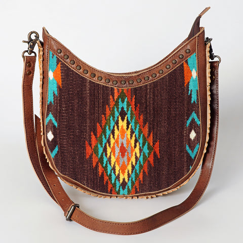American Darling Handcrafted Hand Tooled Leather and Saddle Blanket Crossbody Bag