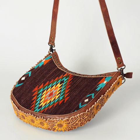 American Darling Handcrafted Hand Tooled Leather and Saddle Blanket Crossbody Bag