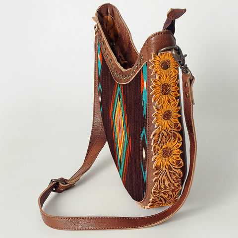 American Darling Handcrafted Hand Tooled Leather and Saddle Blanket Crossbody Bag