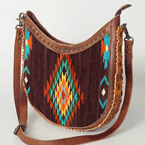 American Darling Handcrafted Hand Tooled Leather and Saddle Blanket Crossbody Bag