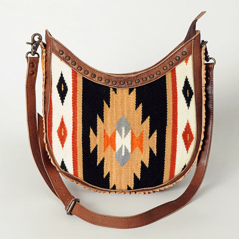 American Darling Handcrafted Hand Tooled Leather and Saddle Blanket Crossbody Bag