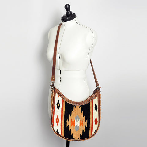 American Darling Handcrafted Hand Tooled Leather and Saddle Blanket Crossbody Bag