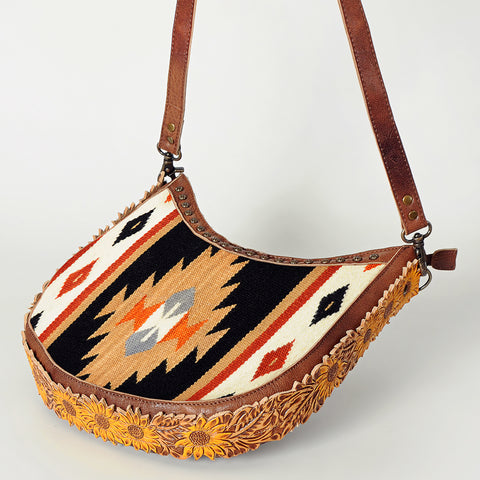 American Darling Handcrafted Hand Tooled Leather and Saddle Blanket Crossbody Bag