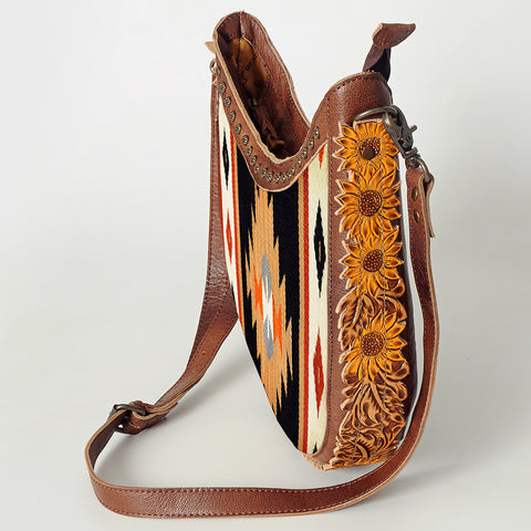 American Darling Handcrafted Hand Tooled Leather and Saddle Blanket Crossbody Bag