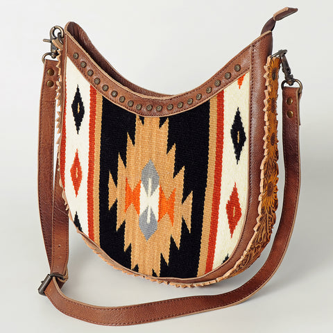American Darling Handcrafted Hand Tooled Leather and Saddle Blanket Crossbody Bag