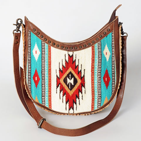 American Darling Handcrafted Hand Tooled Leather and Saddle Blanket Crossbody Bag