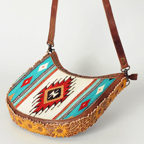 American Darling Handcrafted Hand Tooled Leather and Saddle Blanket Crossbody Bag