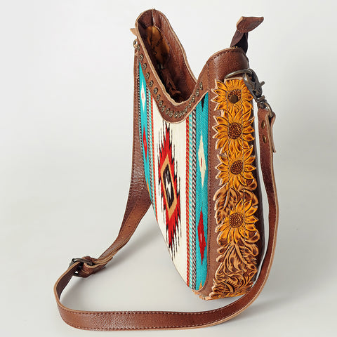 American Darling Handcrafted Hand Tooled Leather and Saddle Blanket Crossbody Bag