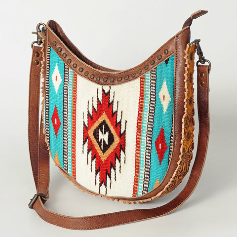 American Darling Handcrafted Hand Tooled Leather and Saddle Blanket Crossbody Bag