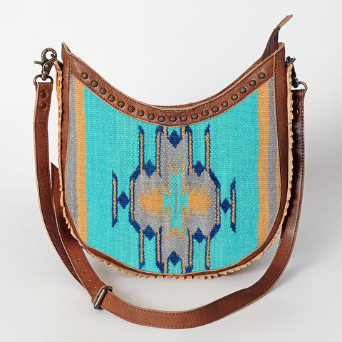 American Darling Handcrafted Hand Tooled Leather and Saddle Blanket Crossbody Bag