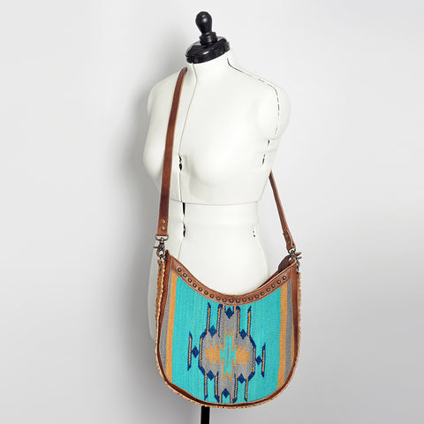 American Darling Handcrafted Hand Tooled Leather and Saddle Blanket Crossbody Bag