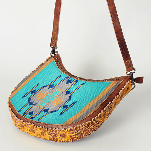 American Darling Handcrafted Hand Tooled Leather and Saddle Blanket Crossbody Bag