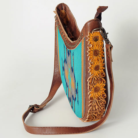 American Darling Handcrafted Hand Tooled Leather and Saddle Blanket Crossbody Bag