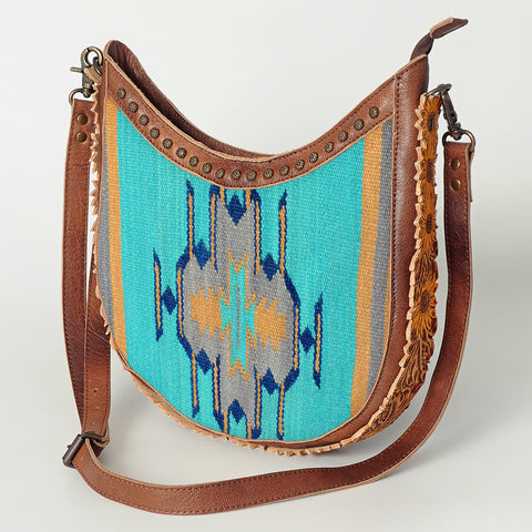 American Darling Handcrafted Hand Tooled Leather and Saddle Blanket Crossbody Bag