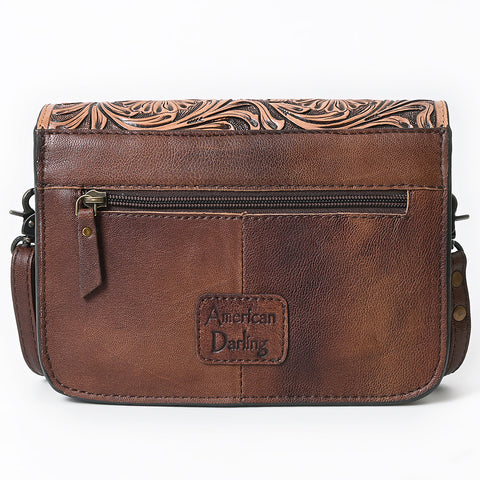 American Darling Western Cross body Bag Hair-On Cowhide with Hand Tooled Floral Carving