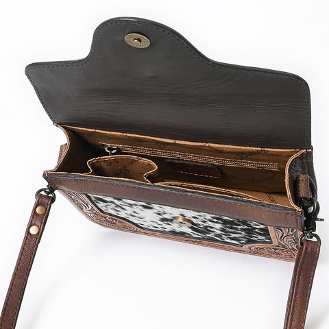American Darling Western Cross body Bag Hair-On Cowhide with Hand Tooled Floral Carving