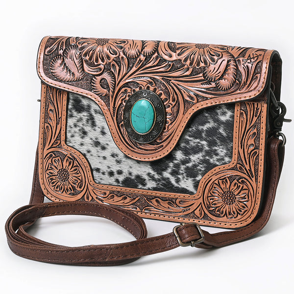 ADBG826 Tooled Leather & Hair-On Crossbody Bag Western Cowhide Shoulder Purse