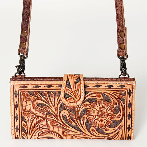 American Darling Western Small Cross body Bag Hand Tooled Floral with Buck Stitched Detail