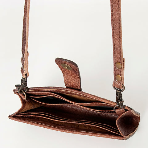American Darling Western Small Cross body Bag Hand Tooled Floral with Buck Stitched Detail