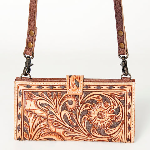 American Darling Western Small Cross body Bag Hand Tooled Floral with Buck Stitched Detail