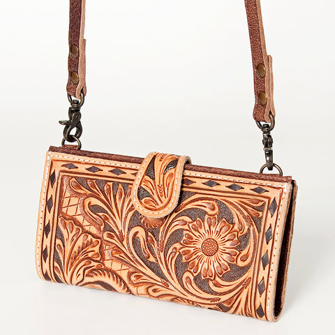 American Darling Western Small Cross body Bag Hand Tooled Floral with Buck Stitched Detail