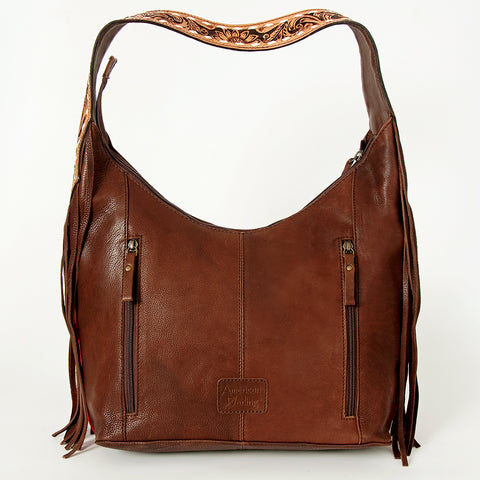American Darling Hand-Woven Saddle Blanket Hobo Bag Hand Tooled Leather Fringe