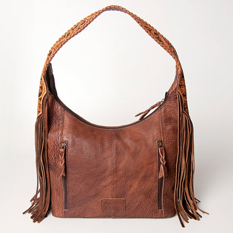 American Darling Hand Tooled Leather Hobo Bag with Hand Woven Saddle Blanket and Fringes