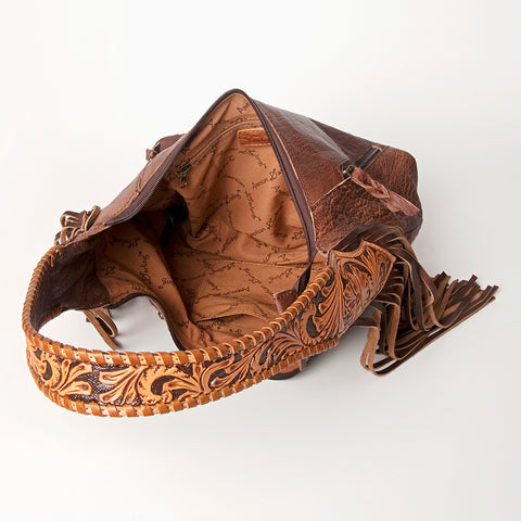 American Darling Hand Tooled Leather Hobo Bag with Hand Woven Saddle Blanket and Fringes