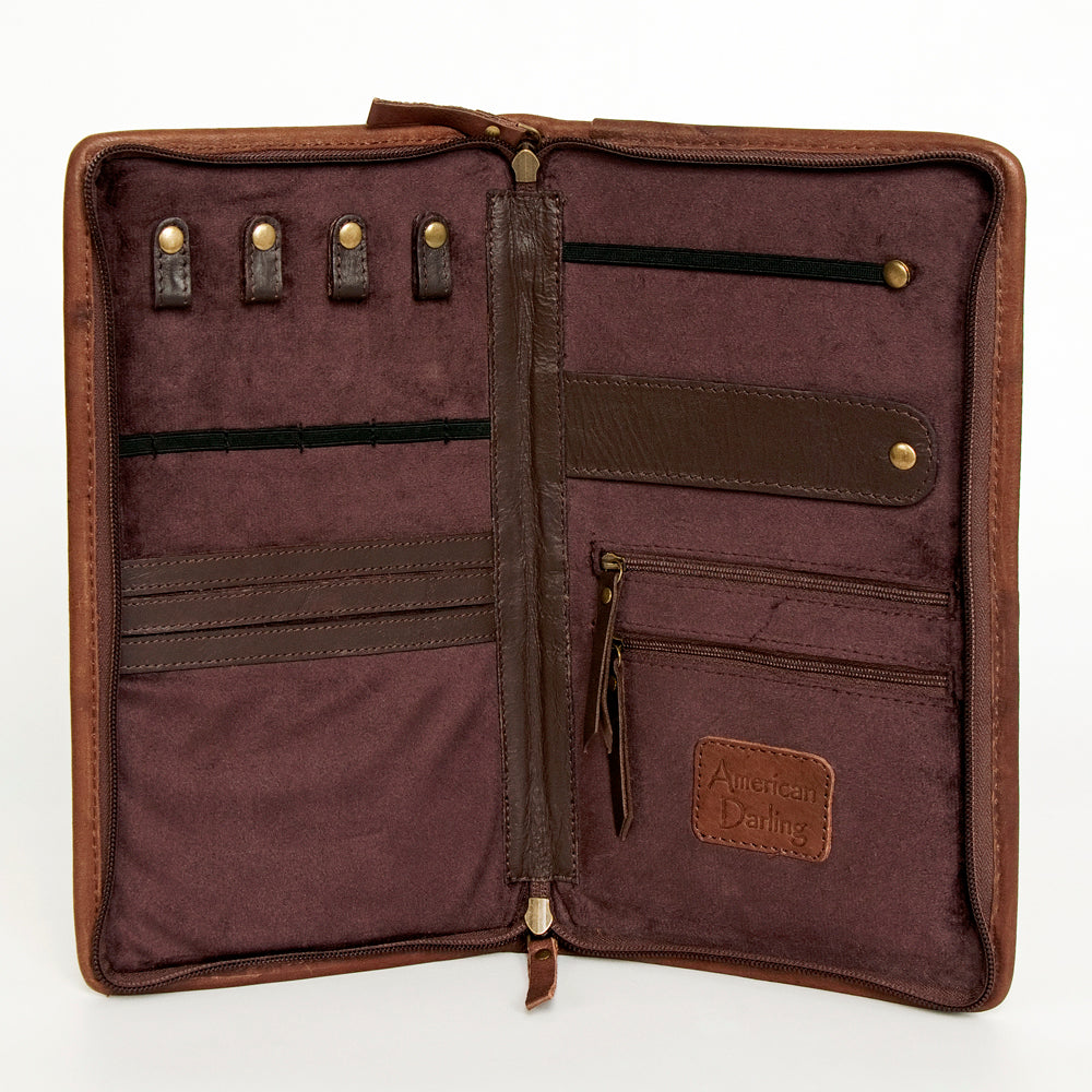 LC-ADBGA246 American Darling Jewelry Case Hand Tooled Floral Leather with Speckled Hair-On Hide