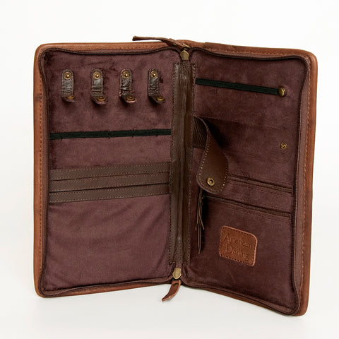 American Darling Hair-On Cowhide Jewelry Case Hand Tooled Genuine Leather