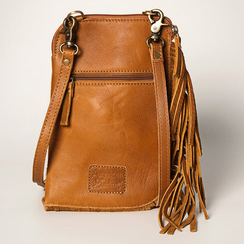 Floral Tooled Leather Cowhide Fringe Crossbody Western Chaps Bag