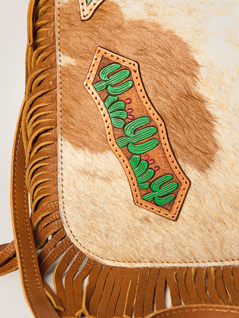 Floral Tooled Leather Cowhide Fringe Crossbody Western Chaps Bag