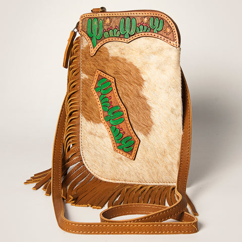 Floral Tooled Leather Cowhide Fringe Crossbody Western Chaps Bag