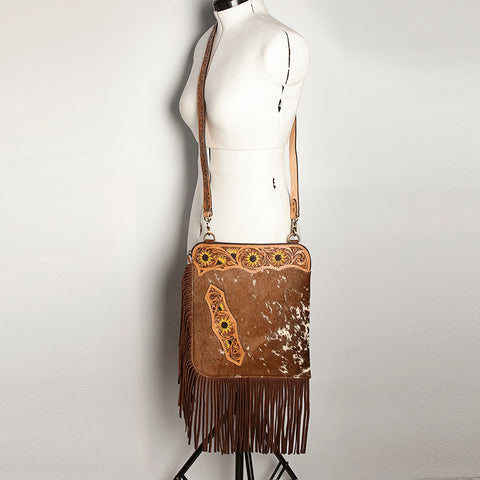 American Darling Hair-On Cowhide Chaps Bag Hand Tooled Genuine Leather