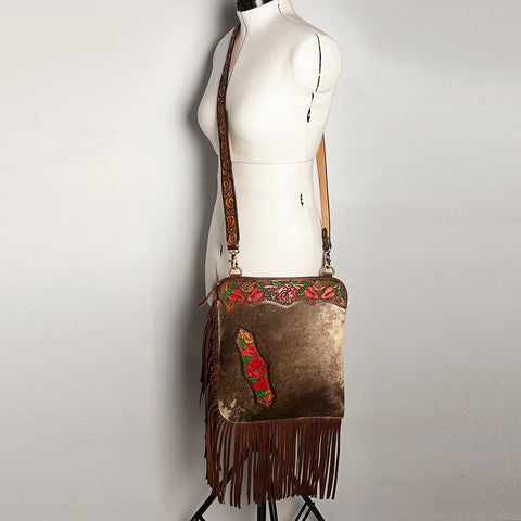 American Darling Hair-On Cowhide Chaps Bag Hand Tooled Genuine Leather