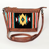 LC-ADBG783G Southwestern Saddle Blanket Crossbody Bag with Genuine Leather Trim