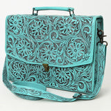 ADBG1437 Handtooled Leather Messenger Bag - Floral Carved Western Satchel