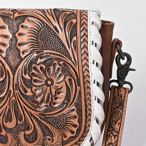 ADBG1636 American Darling Hand Tooled Leather Cross Body Bag with Western Carving and Adjustable Strap