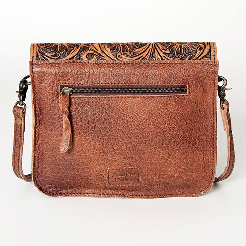 American Darling Western Cross body Bag Hair-On Cowhide with Hand Tooled Floral Carving