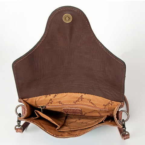 American Darling Western Cross body Bag Hair-On Cowhide with Hand Tooled Floral Carving