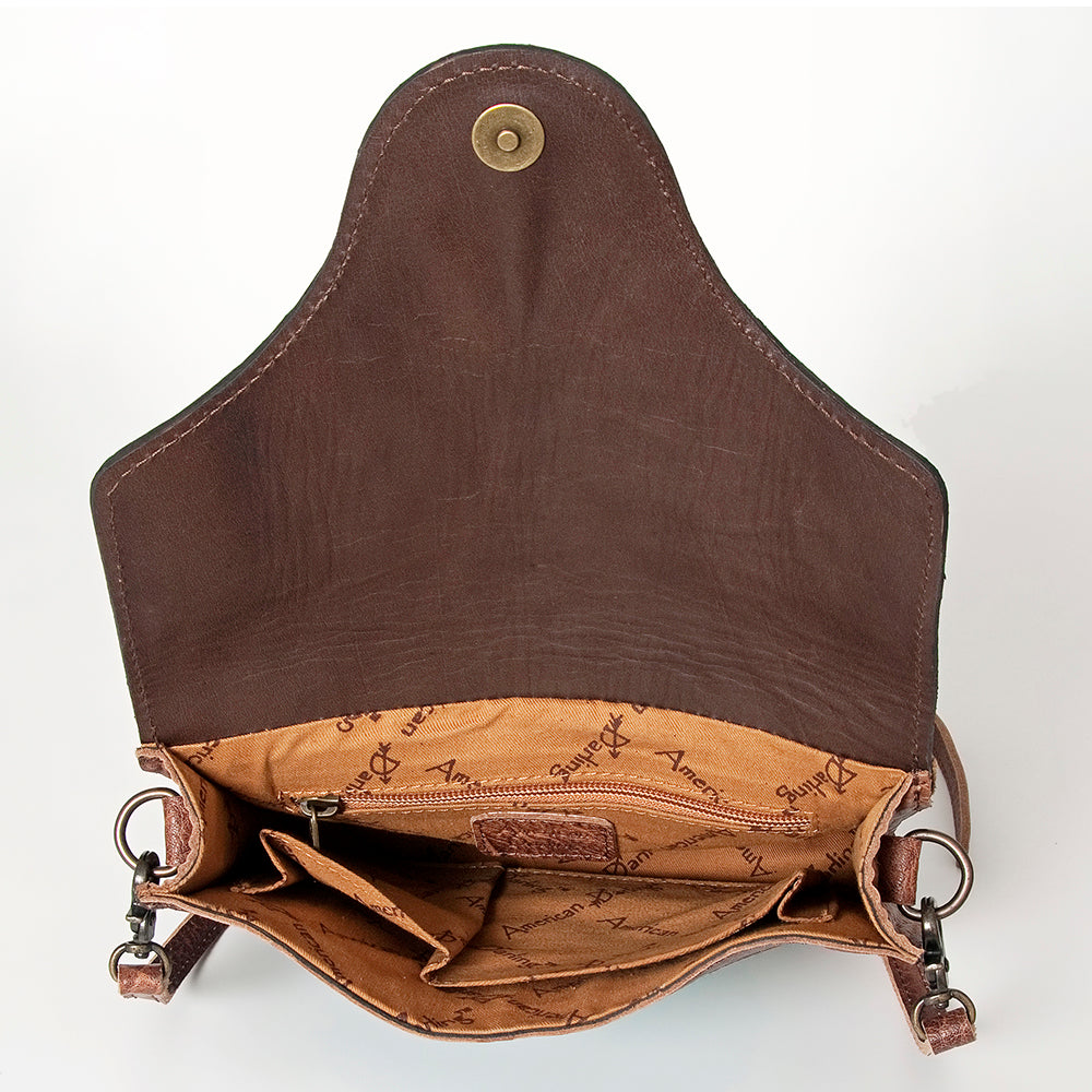 ADBG826 Tooled Leather & Hair-On Crossbody Bag Western Cowhide Shoulder Purse