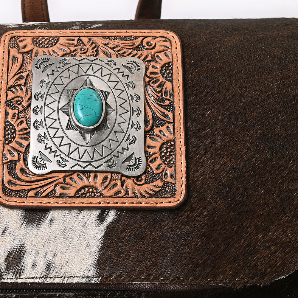 ADBG860A Western Cowhide Leather Backpack with Hand-Tooled Floral Accents & Turquoise Stone Becca by American Darling