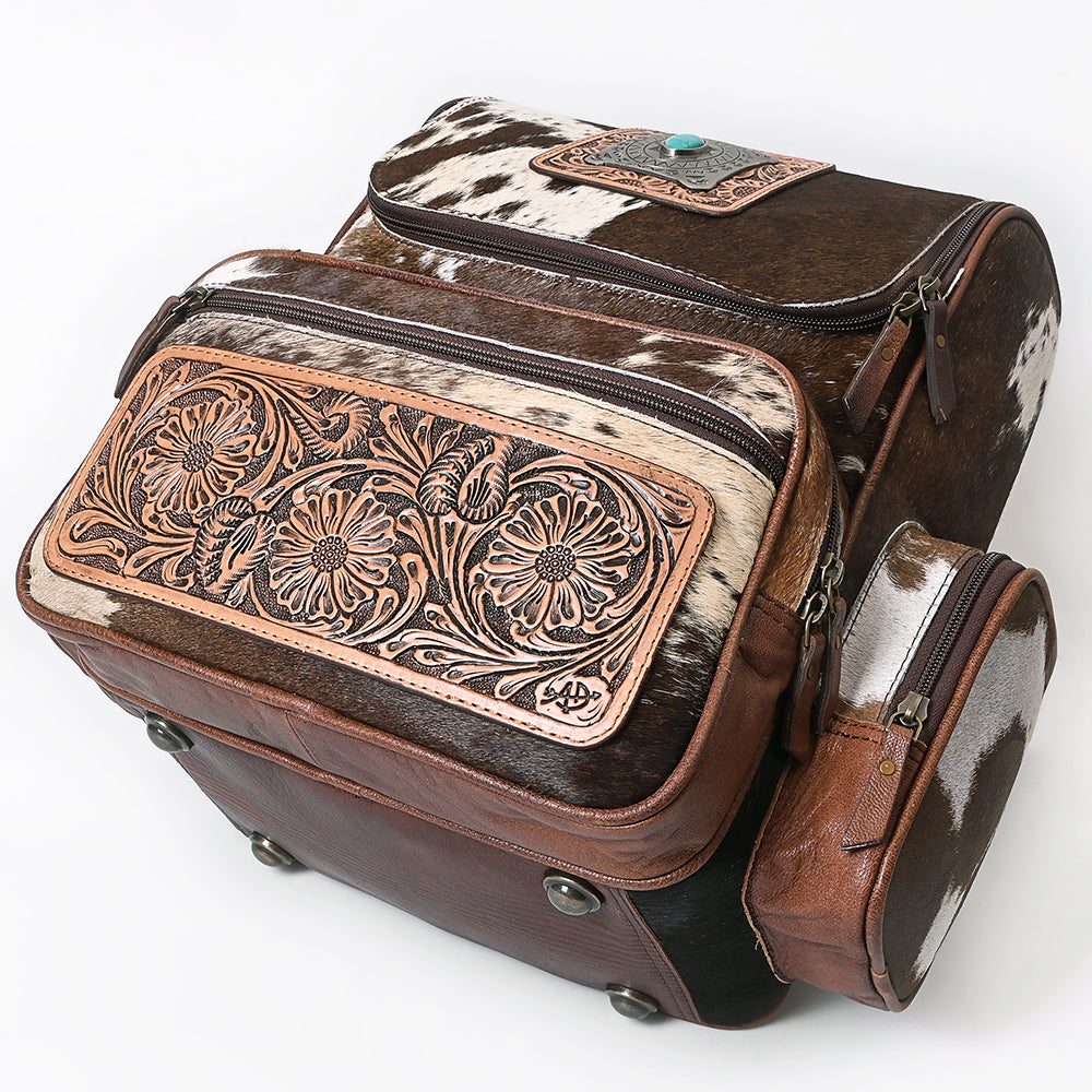 ADBG860A Western Cowhide Leather Backpack with Hand-Tooled Floral Accents & Turquoise Stone Becca by American Darling