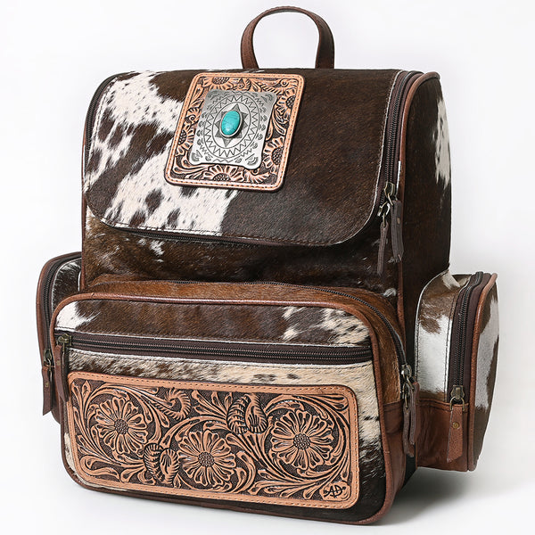 ADBG860A Western Cowhide Leather Backpack with Hand-Tooled Floral Accents & Turquoise Stone Becca by American Darling