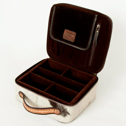 American Darling Floral Tooled Leather Cowhide Jewelry Organizer Box