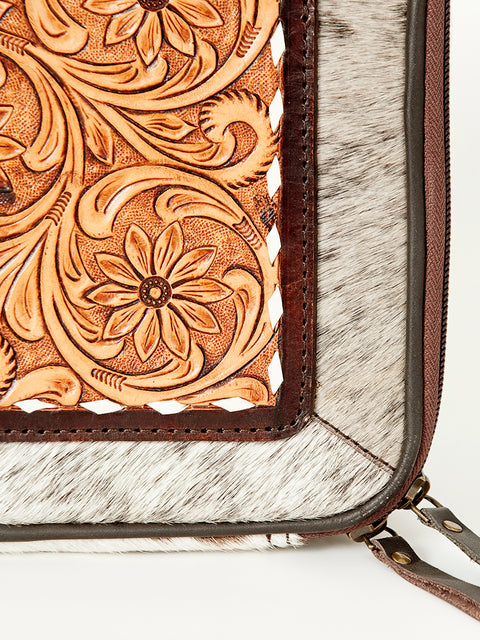 American Darling Floral Tooled Leather Cowhide Jewelry Organizer Box