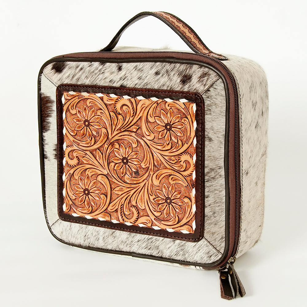 ADBGA225A American Darling Hair-On Cowhide Jewelry Case with Hand-Tooled Leather Panel